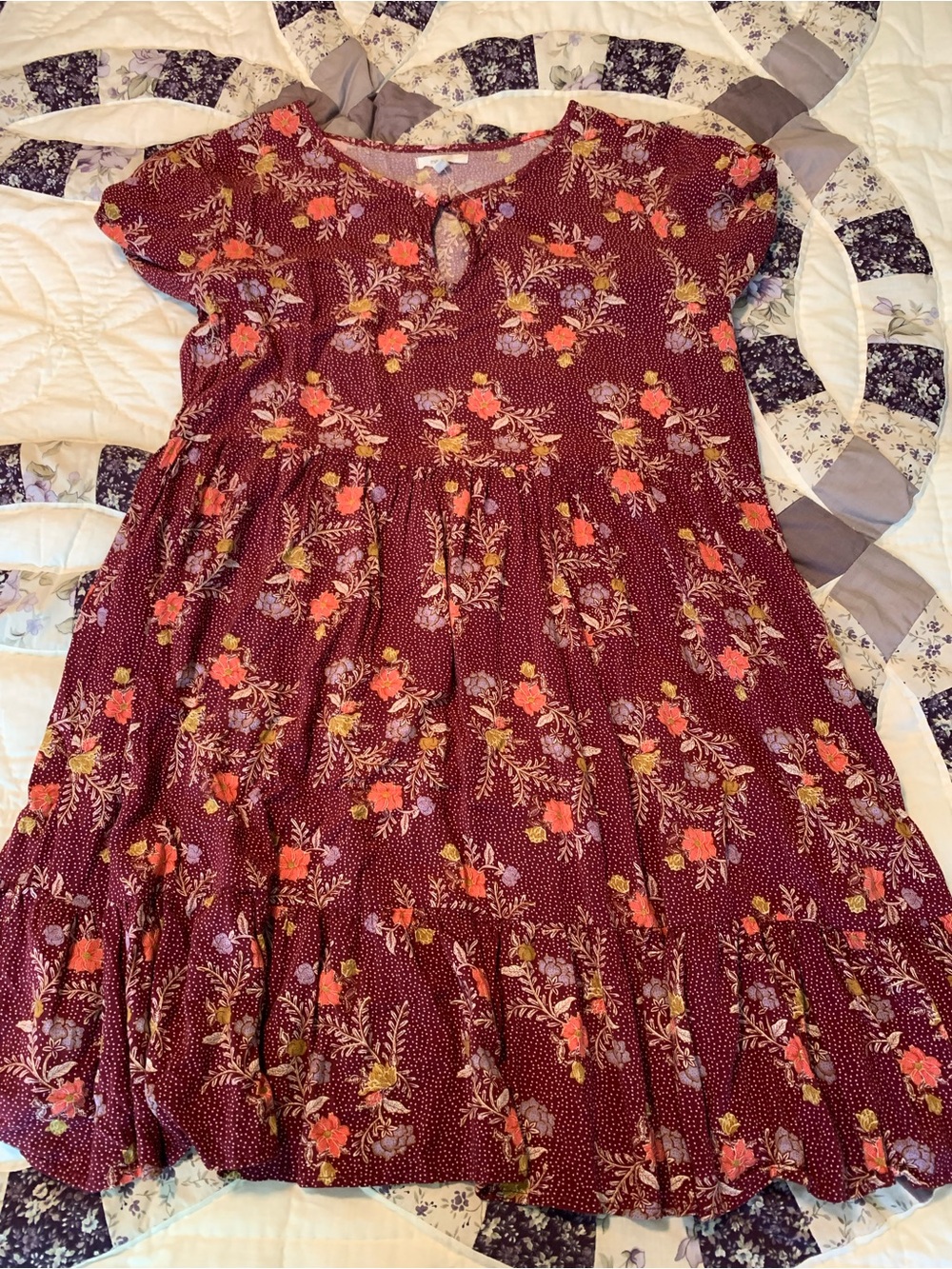 Maurices Burgundy Floral Short-Sleeve Dress